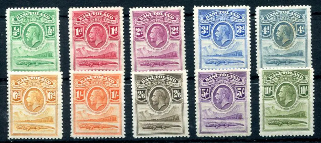 Basutoland 1933 KGV Defins to 10/-. MLH with aged ... Image 1++