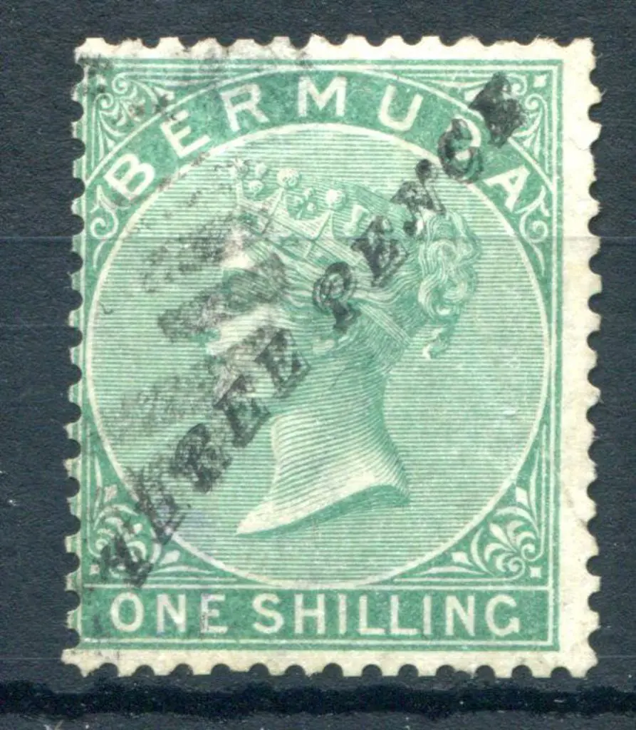Bermuda 1874 3d on 1/- green QV surcharged "THREE ... Image 1++