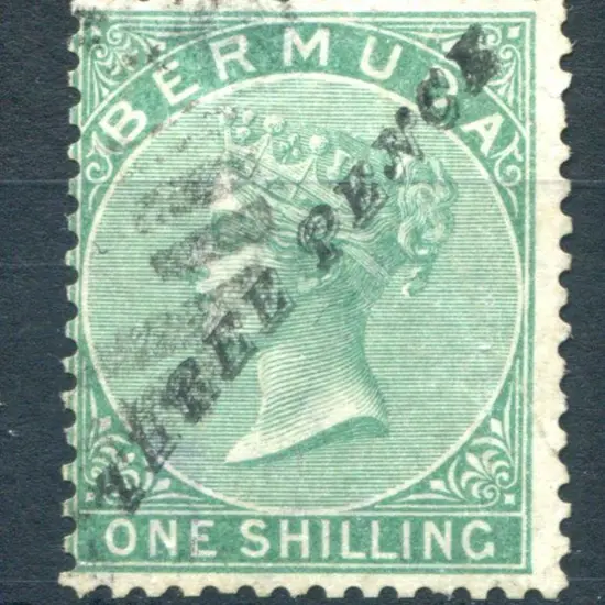 Bermuda 1874 3d on 1/- green QV surcharged "THREE ...