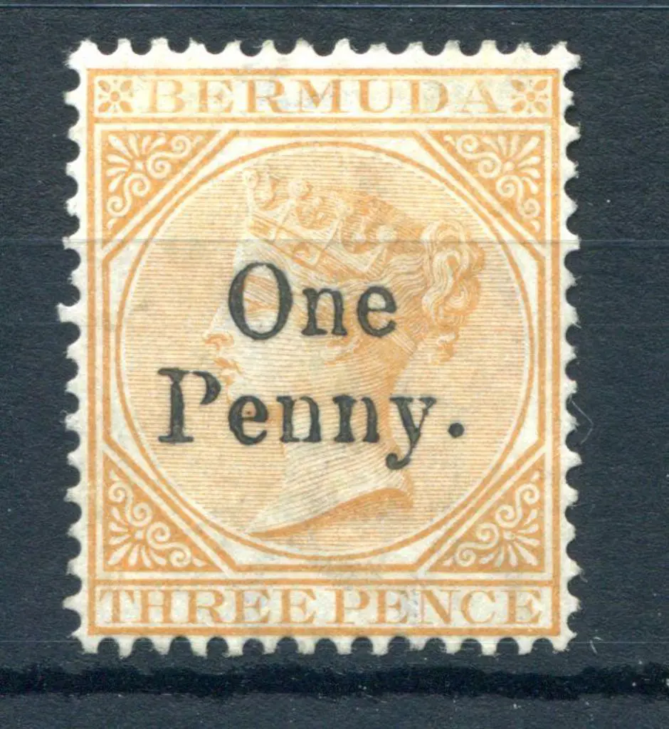 Bermuda 1875 "One Penny." surcharge on 3d yellow ... Image 1++