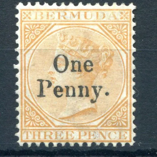 Bermuda 1875 "One Penny." surcharge on 3d yellow ...