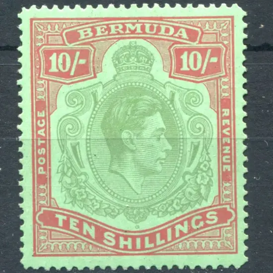 Bermuda 1938/53 KGVI 10/- yellow green & carmine ...