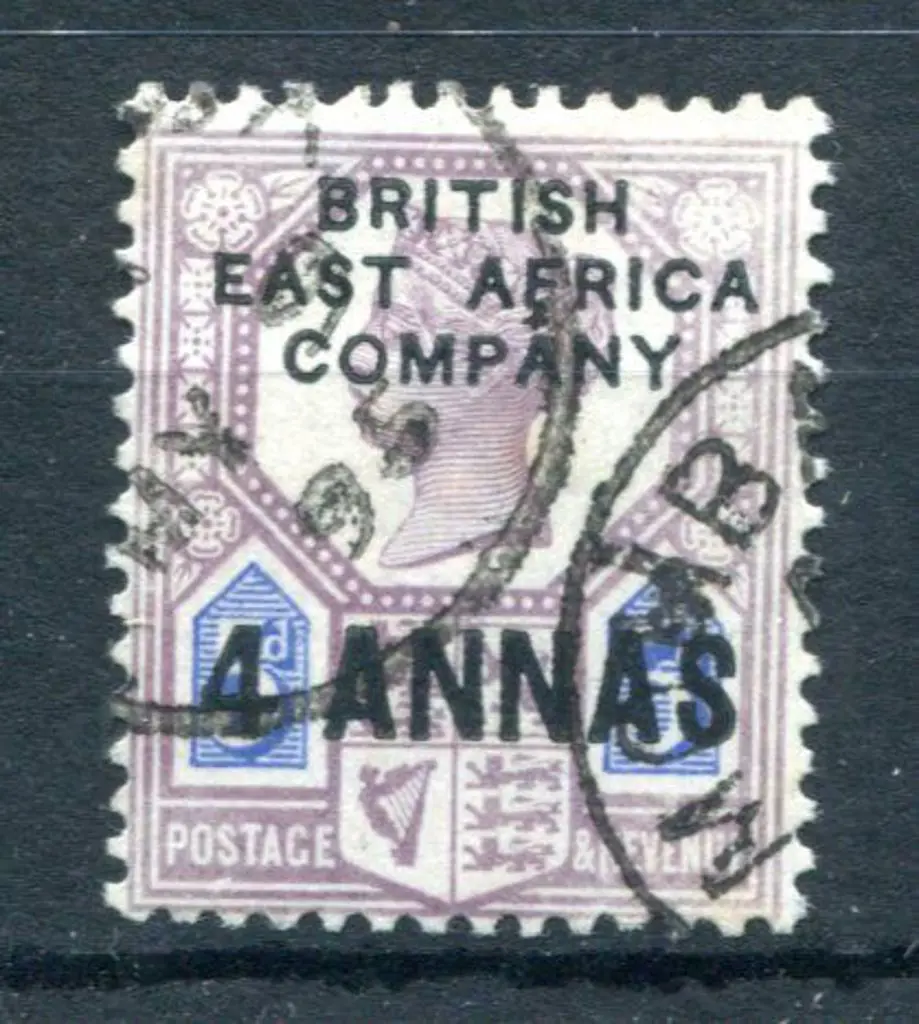 British East Africa 1890 "4 ANNAS" on GB 5d QV ... Image 1++