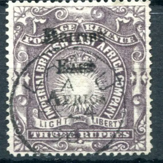 British East Africa 1895 3r slate purple with 3 ...