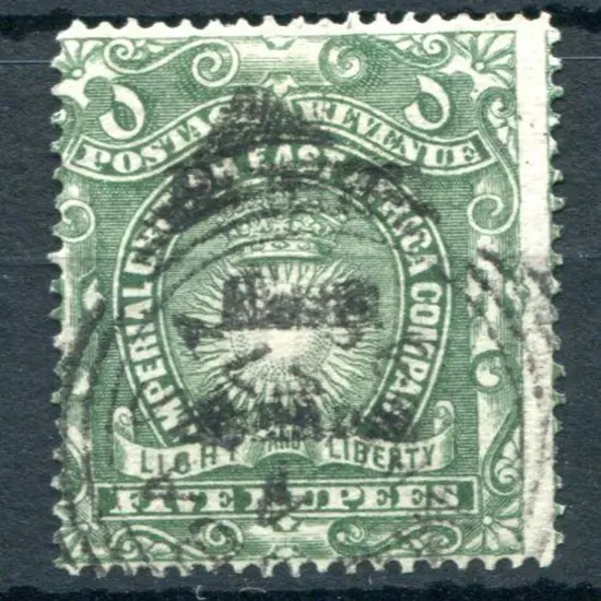 British East Africa 1895 5r grey green with 3 line ...