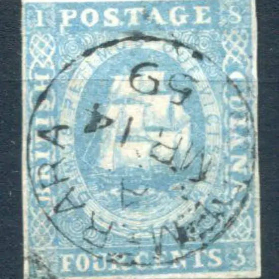 British Guiana 1853/55 4¢ pale blue with 4 clear ...