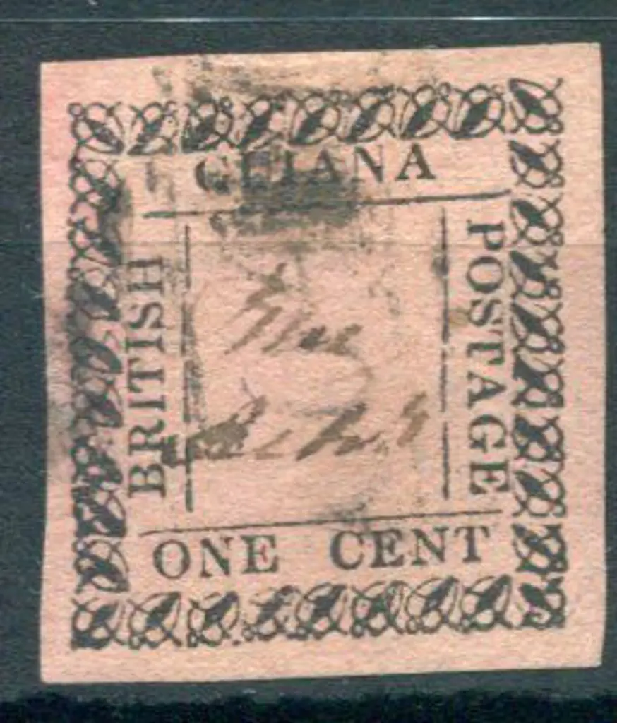 British Guiana 1862 1¢ black on rose. Used & ... Image 1++