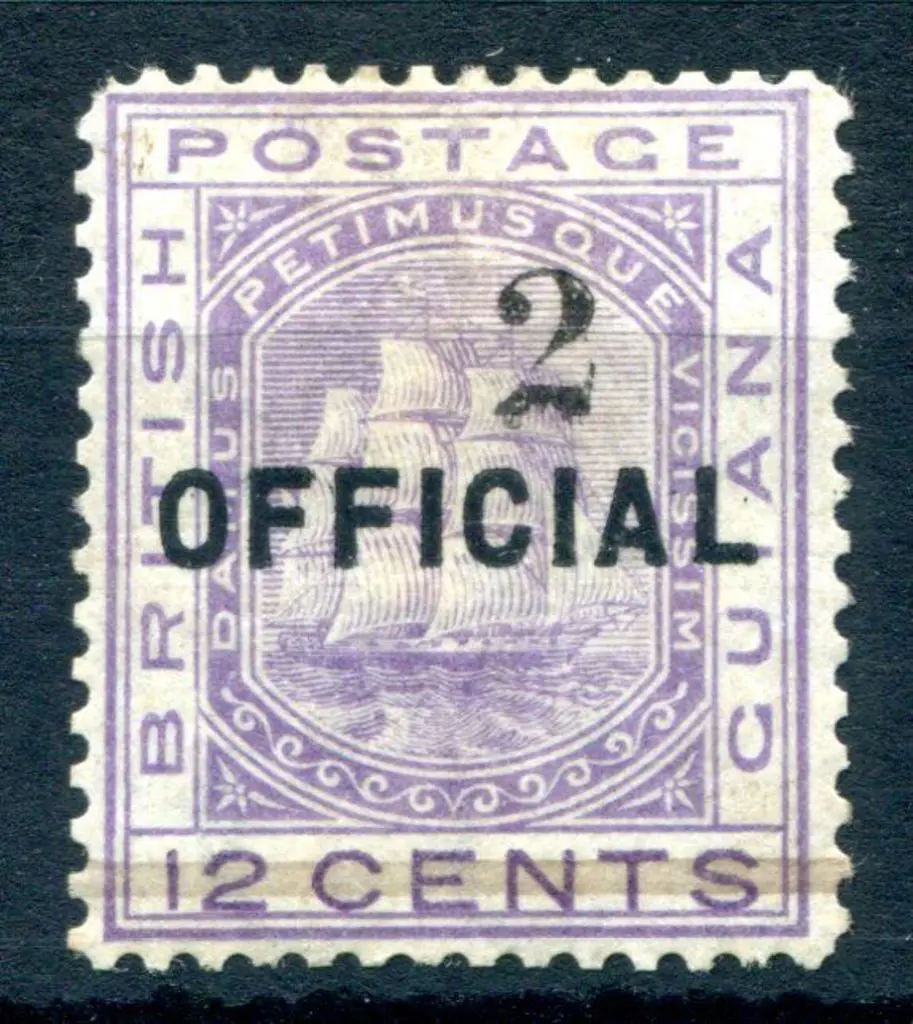 British Guiana 1881 2¢ on 12¢ pale violet Official ... Image 1++