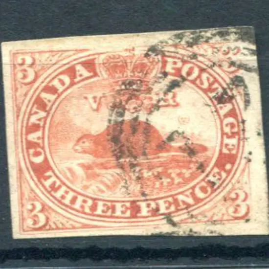 Canada 1852/57 3d red beaver on wove paper with 4 ...