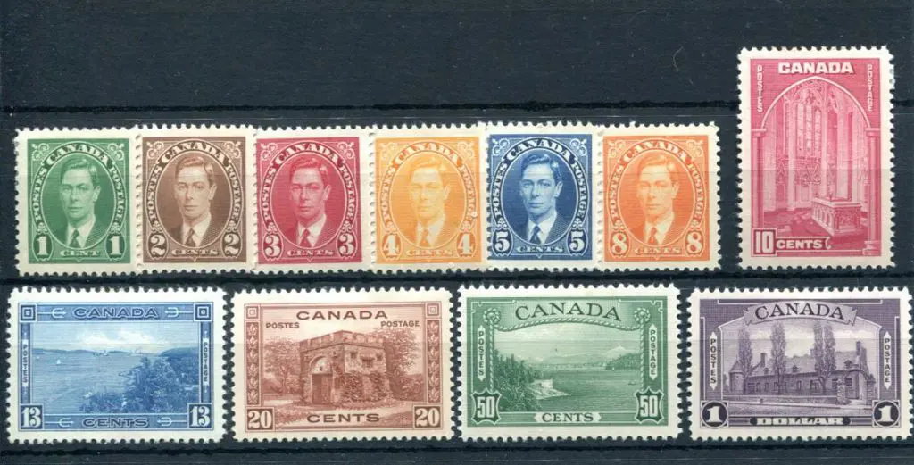 Canada 1937 Defins set of 11 to $1 MLH. Light to ... Image 1++