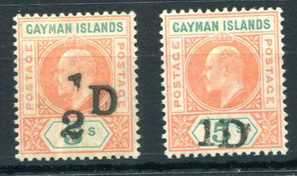 Cayman Islands 1907 "½D" & "1D" handstamped ... Image 1++