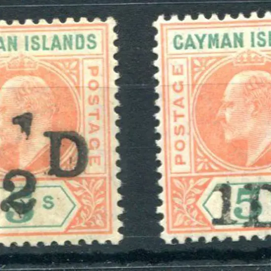 Cayman Islands 1907 "½D" & "1D" handstamped ...