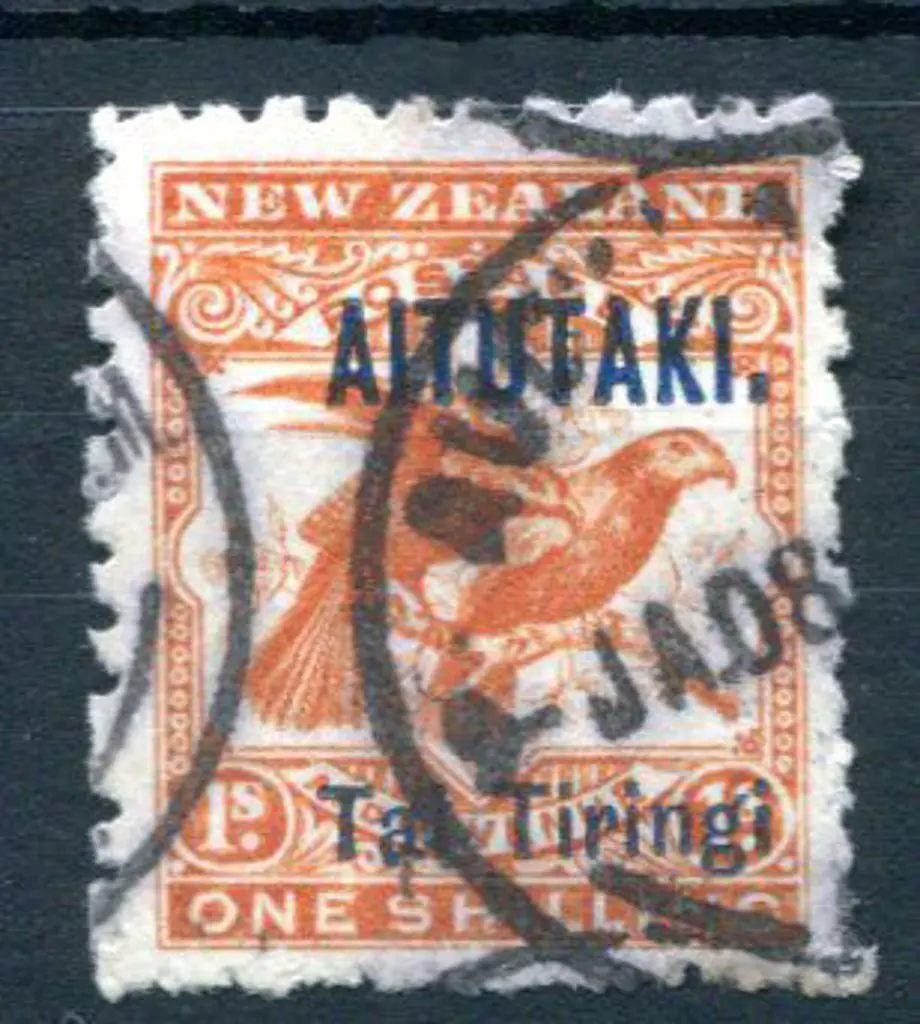Cook Islands-Aitutaki 1903 1/- orange-red with ... Image 1++