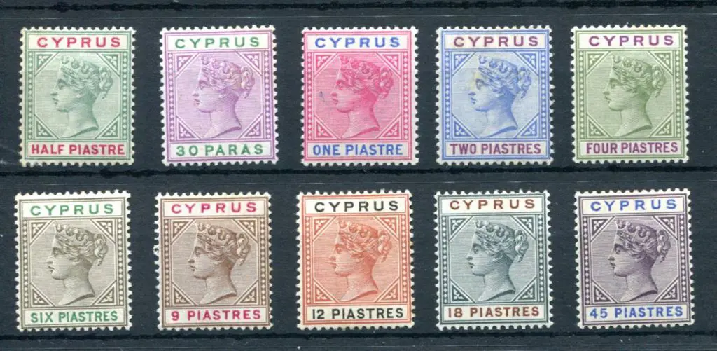 Cyprus 1894/95 QV set of 10 to 45pi. All fine MLH, ... Image 1++