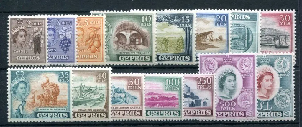 Cyprus 1955 QEII Defins set of 15 to £1. MUH. SG ... Image 1++