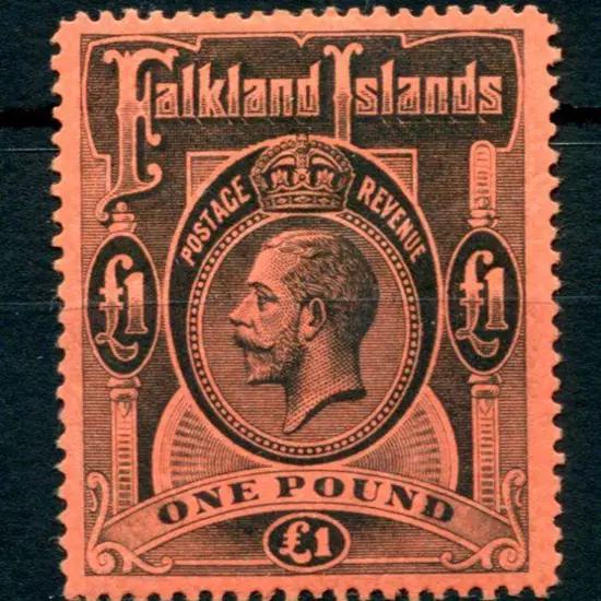 Falkland Islands 1912/20 £1 black on red KGV. MLH ...