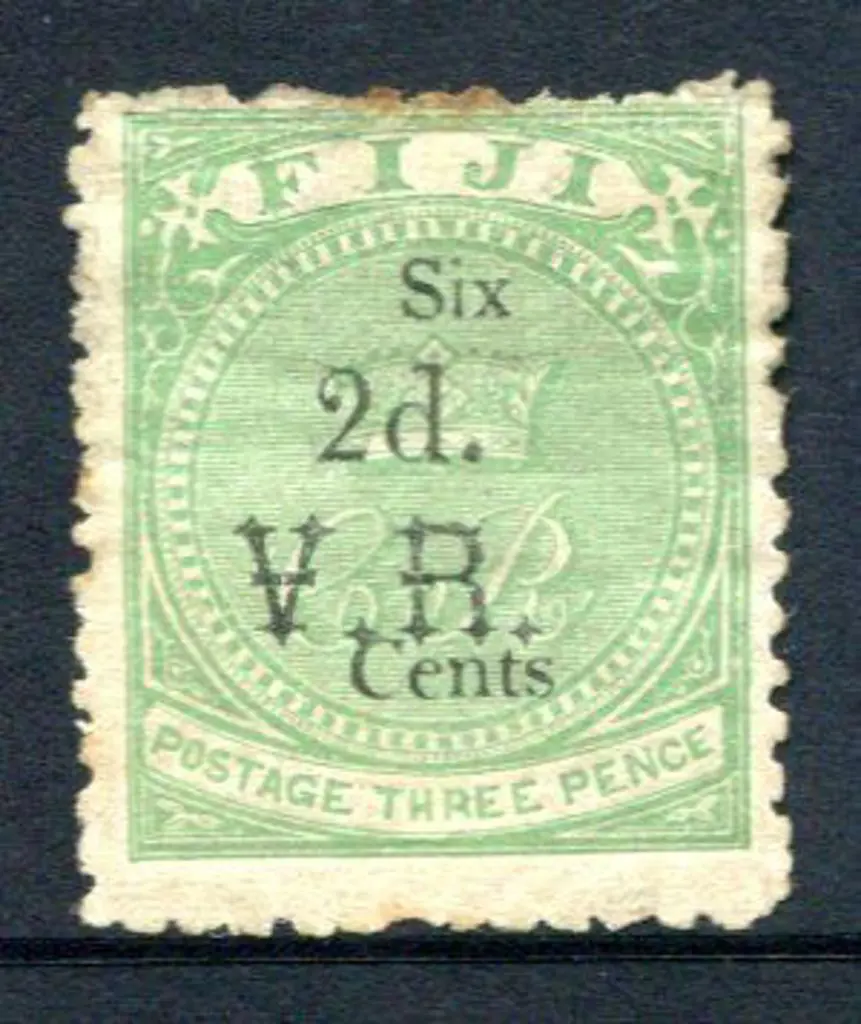 Fiji 1875 "2d." in black on "Six Cents" on 3d ... Image 1++