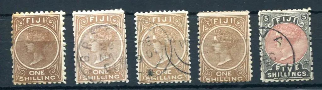 Fiji 1881/99 1/- deep brown perf. 10 MLH (toned), ... Image 1++