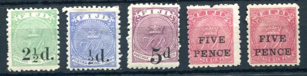 Fiji 1891 2½d (type 14) surcharge on 2d green MLH, ... Image 1++