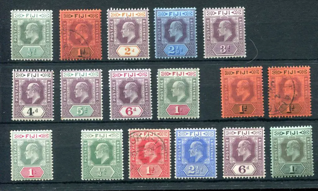 Fiji 1903 KEVII set to 1/- MLH (1d used), 1904/09 ... Image 1++