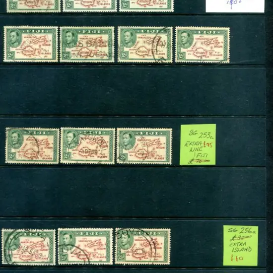 Fiji 1938/55 2d KGVI map Die I used x 3 all with ...