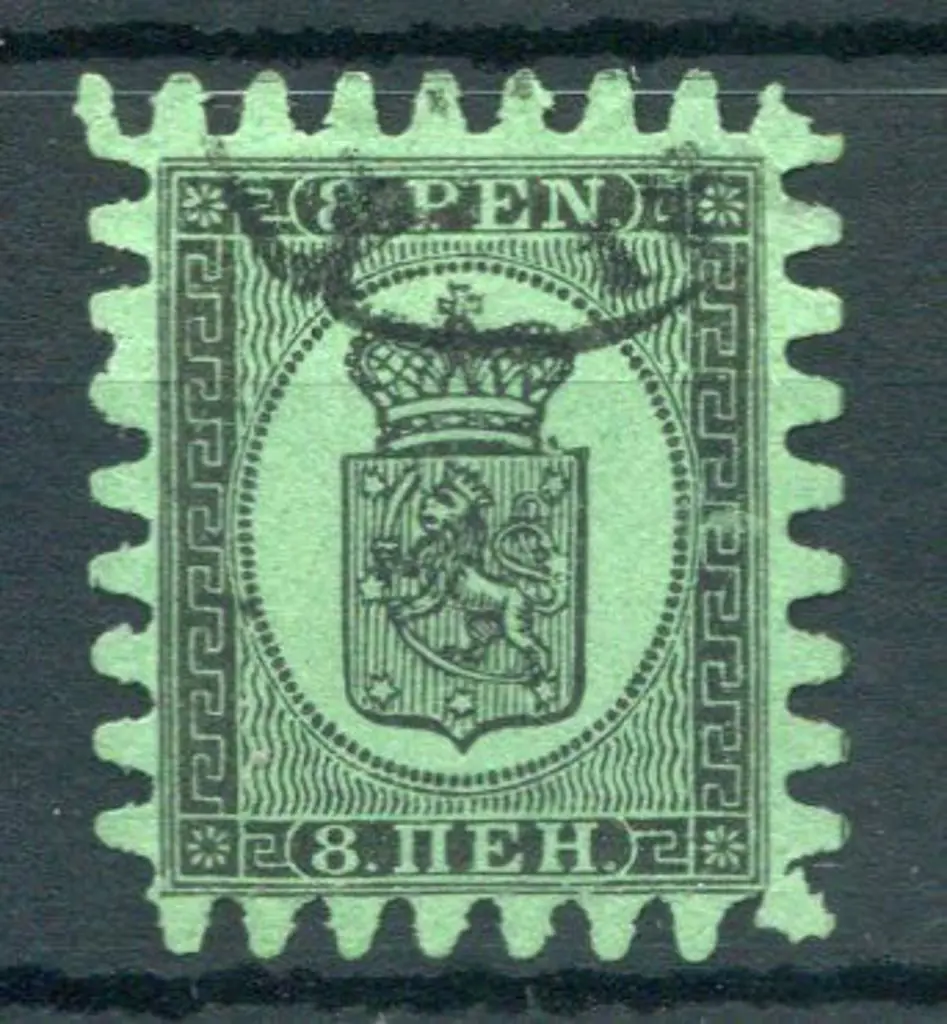 Finland 1866/67 8p black on green, serpentine ... Image 1++
