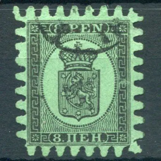 Finland 1866/67 8p black on green, serpentine ...