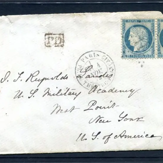France 1875 cover with 25¢ Ceres pair tied by star ...