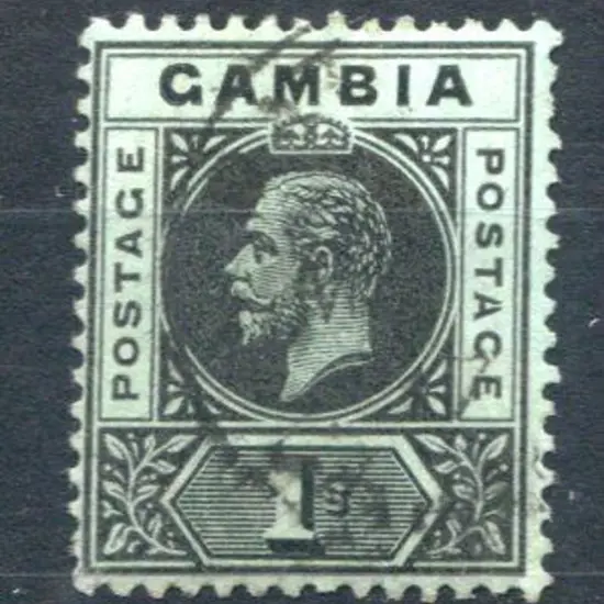 Gambia 1912 1/- black on green KGV with "split at ...