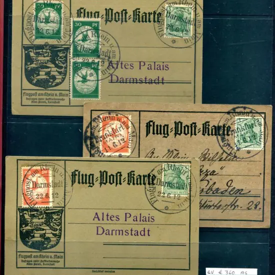 Germany 1912 Rhein am Main Airmail cards franked ...