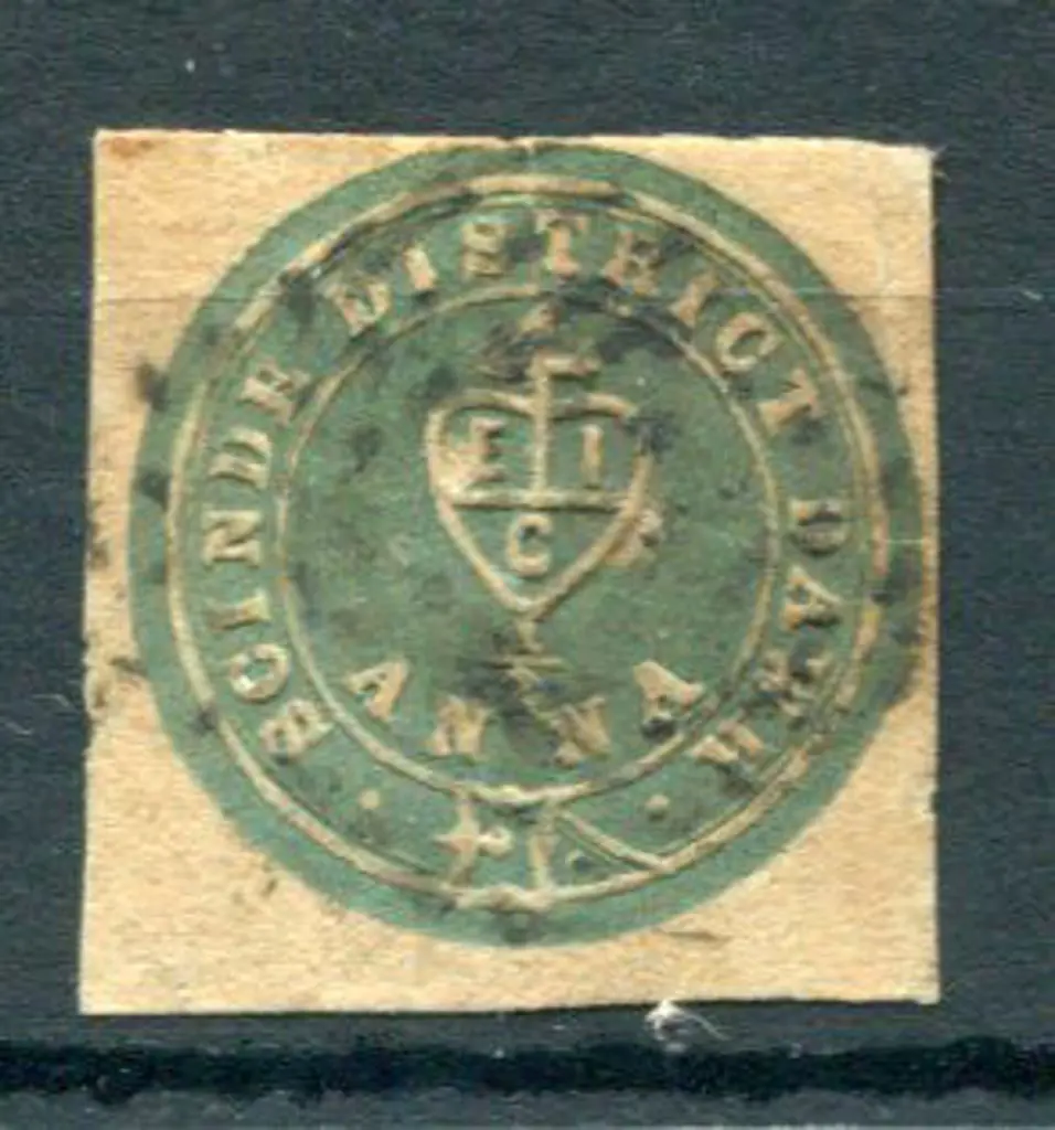 India 1852 Scinde Dawk 2¢ blue embossed used & cut ... Image 1++