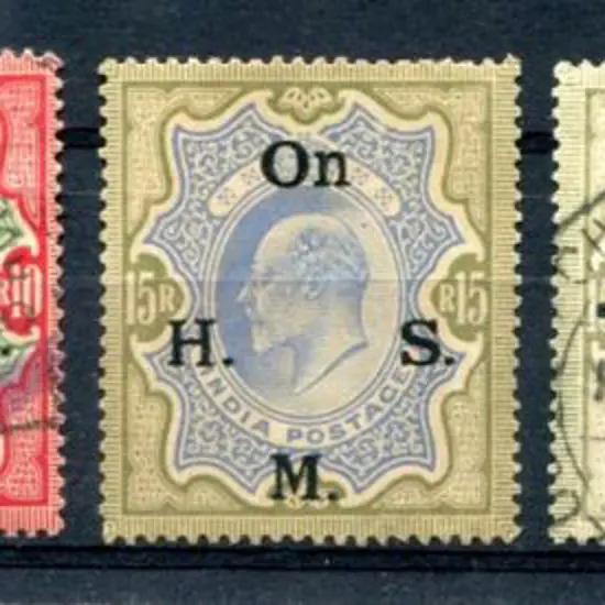 India 1902 2r, 10r, 15r, "ONE RUPEE" on 15r & "TWO ...