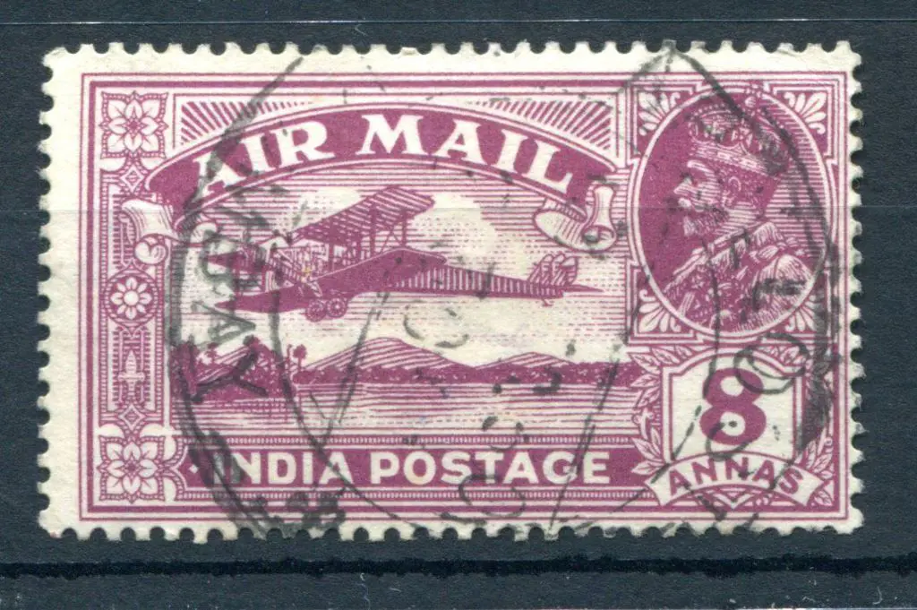 India 1929 8a Airmail with "missing tree top" ... Image 1++