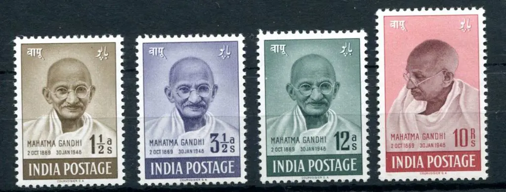 India 1948 Gandhi set of 4 to 10r. Fresh MLH. SG ... Image 1++