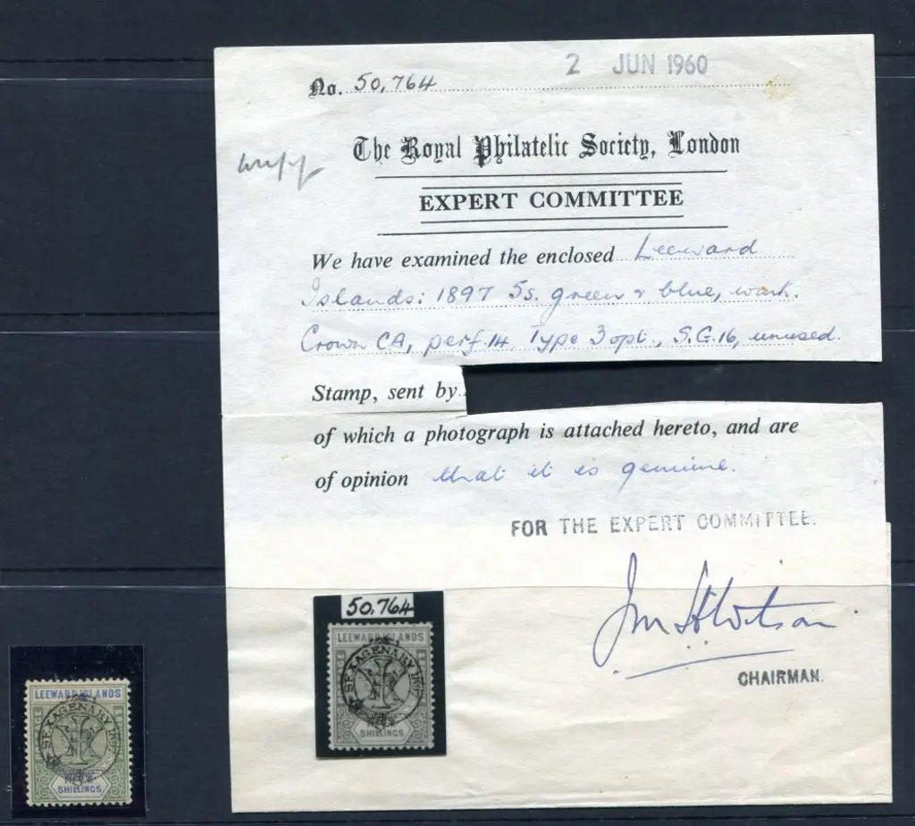 Leeward Island 1897 5/- green & blue "Sexagenary". ... Image 1++