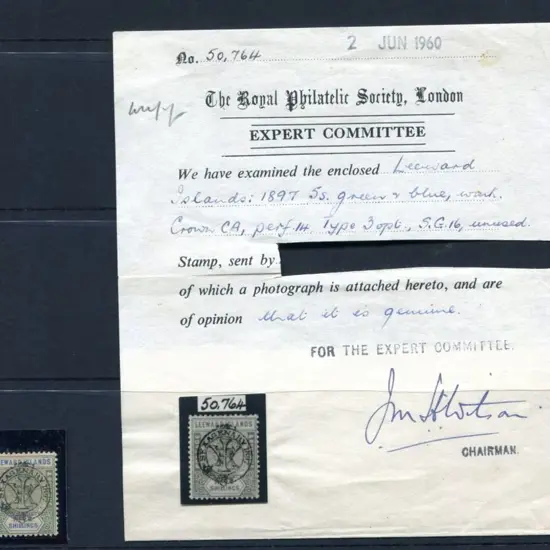 Leeward Island 1897 5/- green & blue "Sexagenary". ...