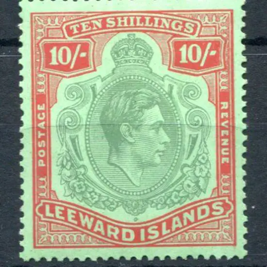 Leeward Island 1938 10/- bluish green & deep red ...