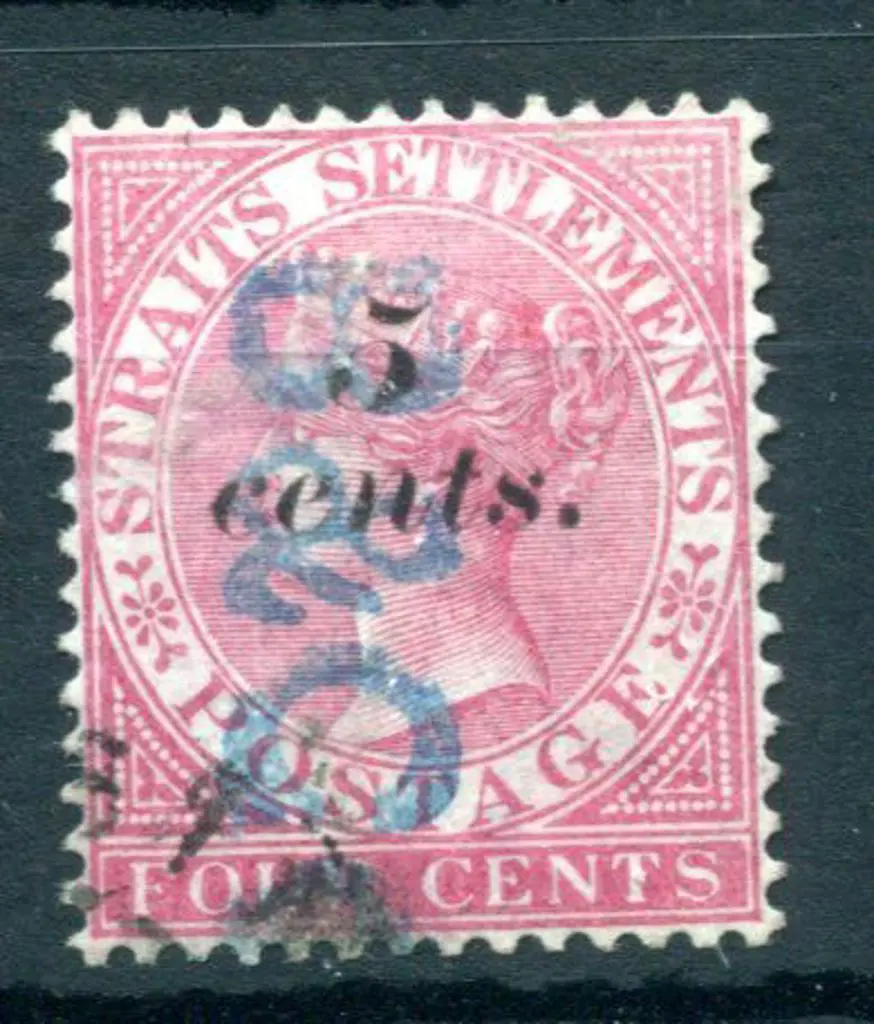 Malaya - Straits Settlements 1882 "5 cents." on 4¢ ... Image 1++
