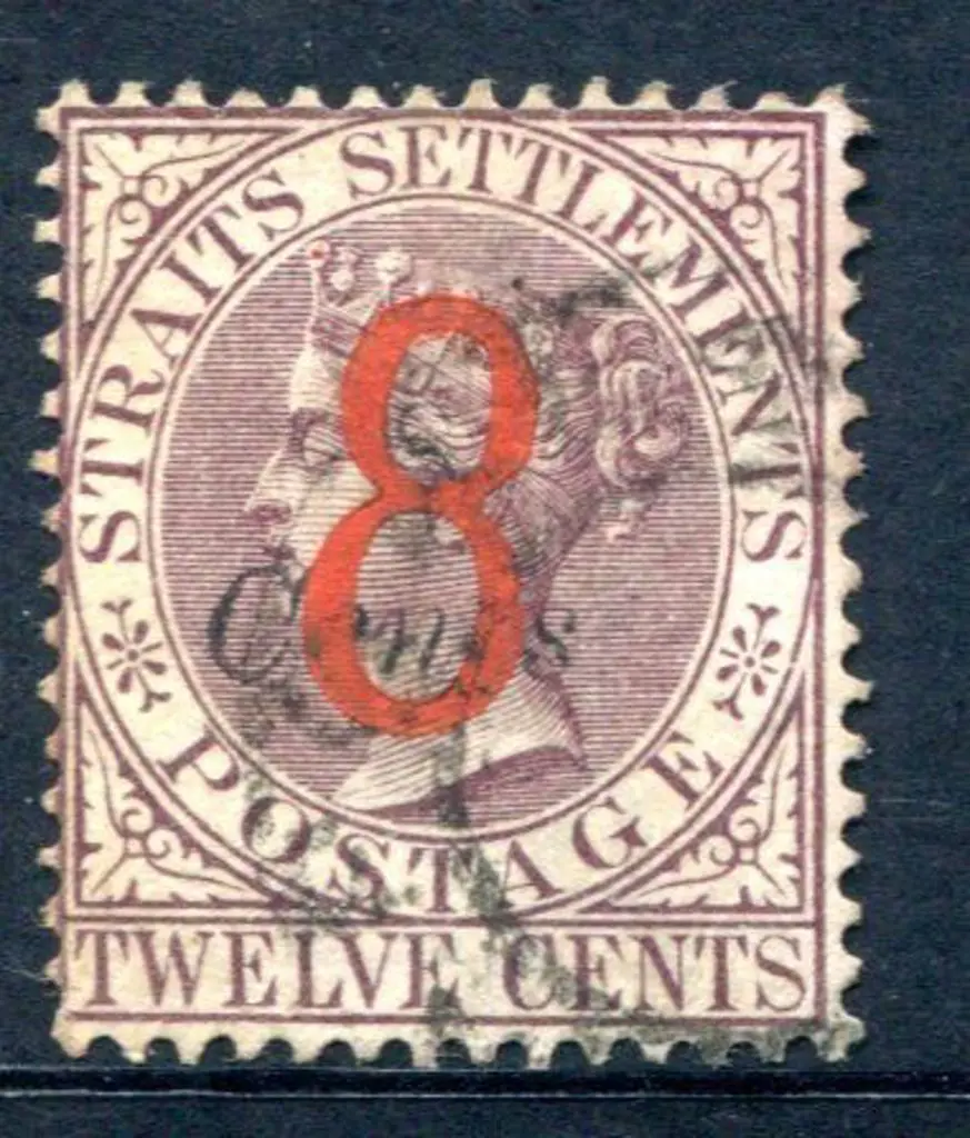 Malaya - Straits Settlements 1884 "8" in red, ... Image 1++