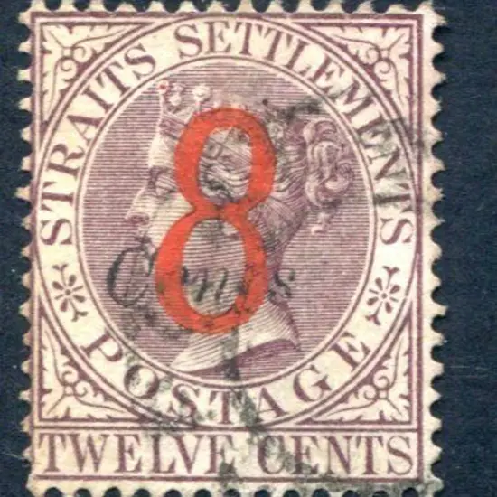 Malaya - Straits Settlements 1884 "8" in red, ...