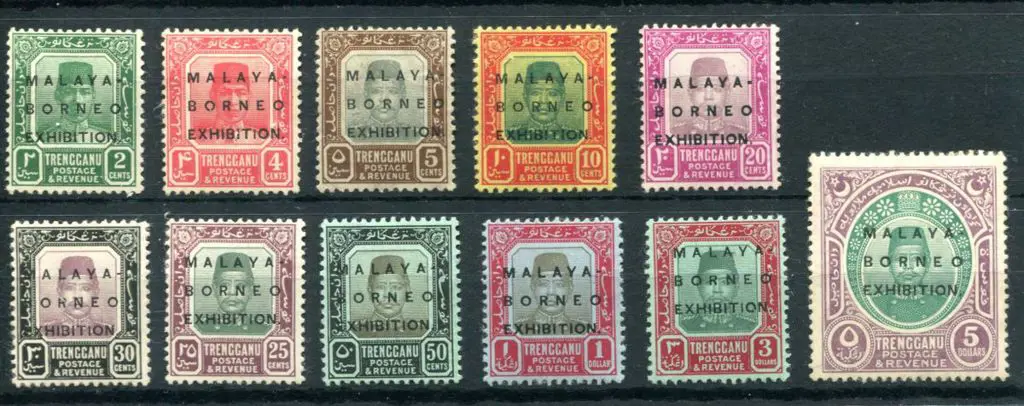 Malaya - Terengganu 1922 2c to $5 set of 11 with ... Image 1++