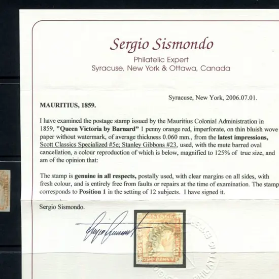 Mauritius 1859 1d red from latest worn impression, ...