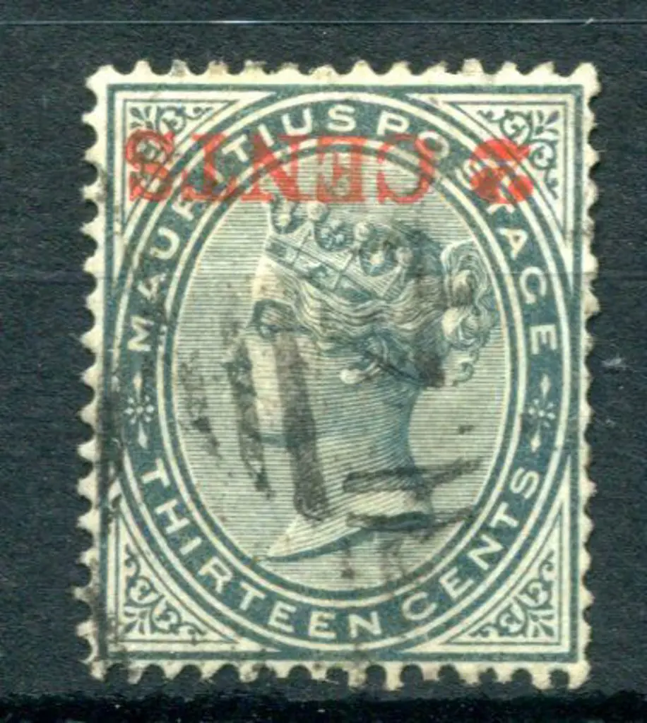 Mauritius 1887 "2 CENTS" on 13¢ slate QV with ... Image 1++