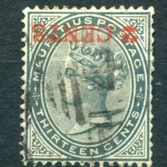 Mauritius 1887 "2 CENTS" on 13¢ slate QV with ...