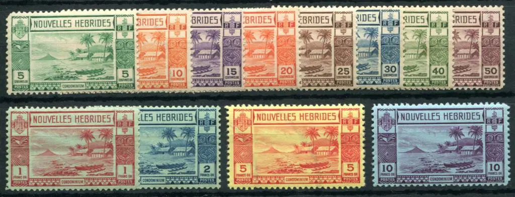 New Hebrides-French 1938 Outrigger Canoe set of ... Image 1++