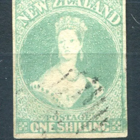 New Zealand 1857/63 1/- blue-green. 3 good ...