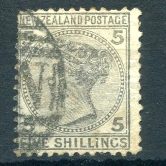 New Zealand 1878 5/- grey QV postally used. Perfs ...