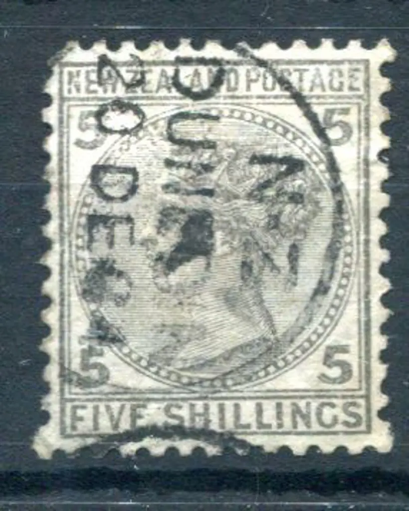 New Zealand 1878 5/- grey. Postally used with ... Image 1++