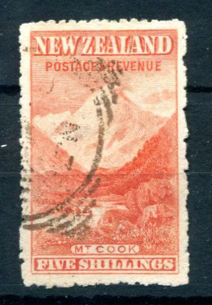 New Zealand 1902 5/- vermilion Mt Cook, perf 14 ... Image 1++