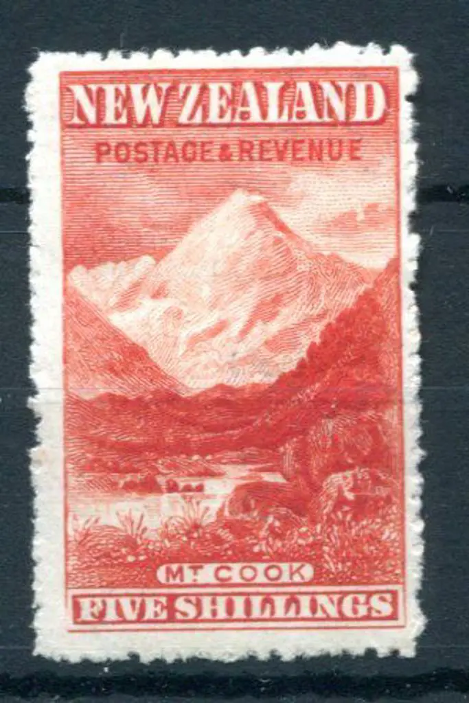 New Zealand 1902 5/- deep red Mt Cook with ... Image 1++